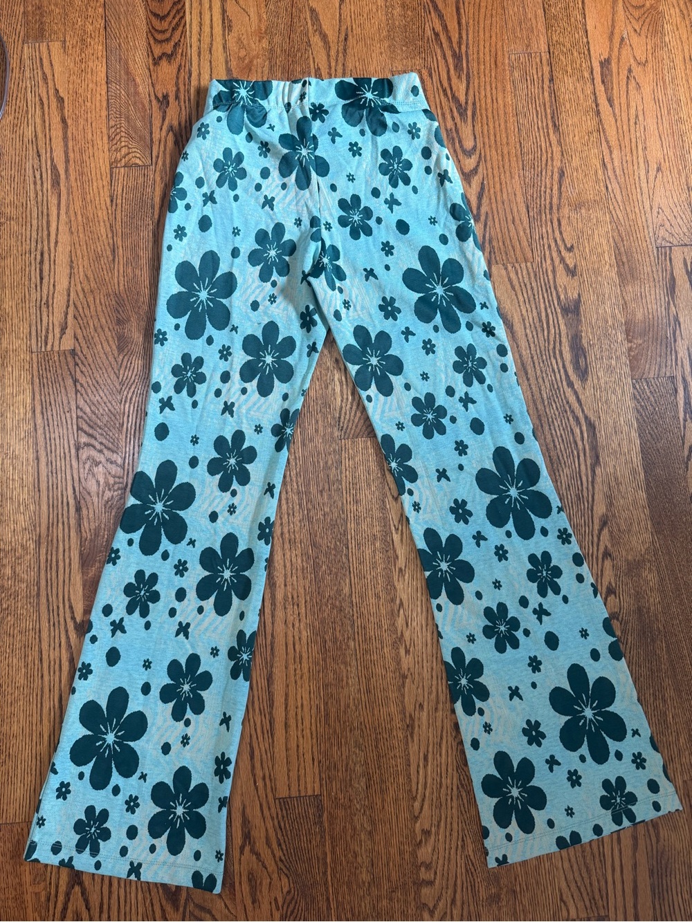 Urban Outfitters Y2K Inspired Floral Flare Pants Aqua Blue Green Size S - Picture 3 of 14